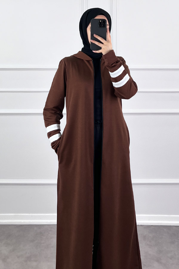 İki İp Kumaş Spor Ferace - Kahverengi