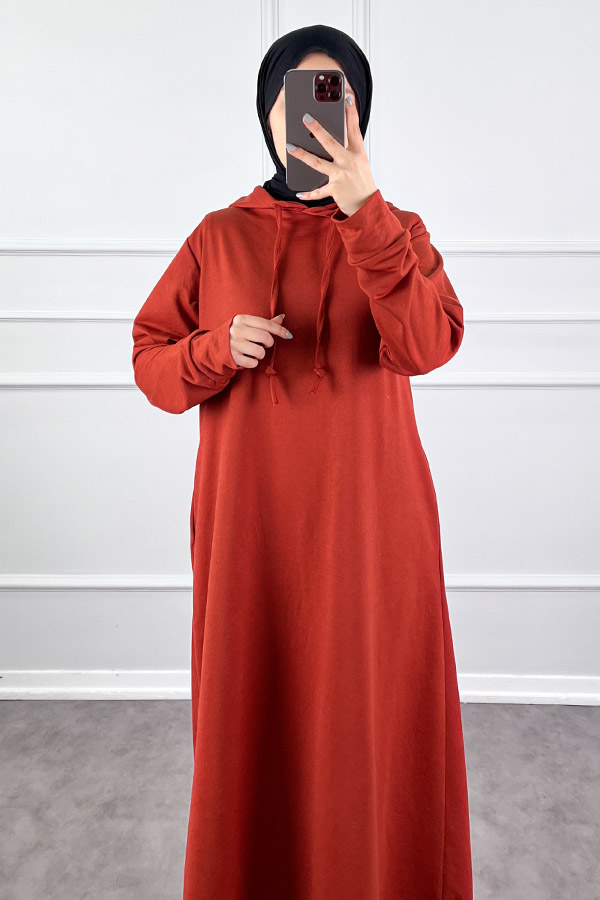 İki İp Tesettür Elbise - Kiremit İki İp Tesettür Elbise - Kiremit