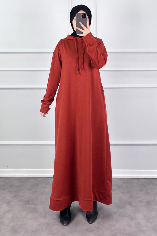 İki İp Tesettür Elbise - Kiremit İki İp Tesettür Elbise - Kiremit