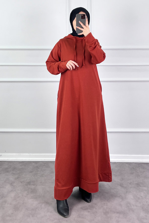 İki İp Tesettür Elbise - Kiremit İki İp Tesettür Elbise - Kiremit