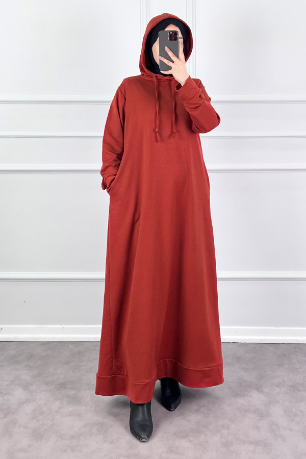 İki İp Tesettür Elbise - Kiremit İki İp Tesettür Elbise - Kiremit