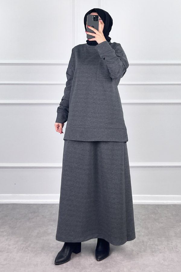 İki İplik Etekli Takım - Füme