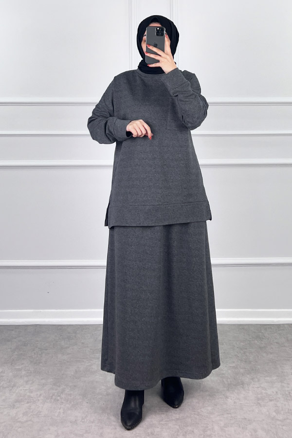 İki İplik Etekli Takım - Füme