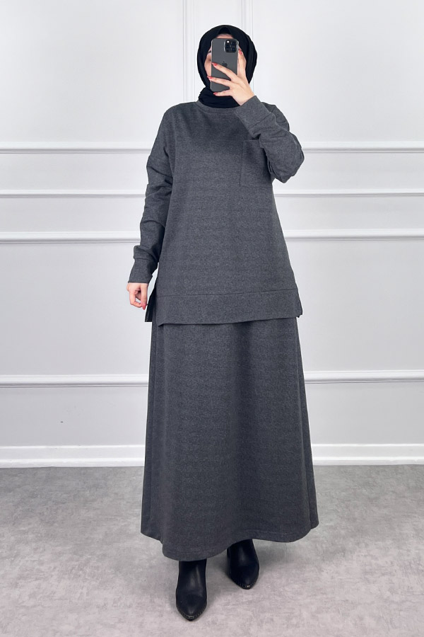 İki İplik Etekli Takım - Füme