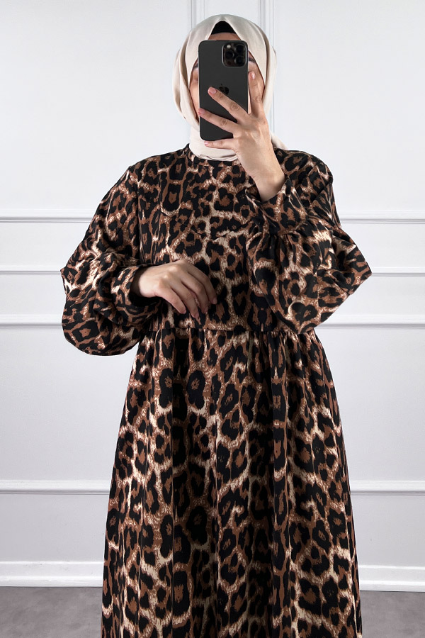 İki İplik Leo Elbise - Kahverengi