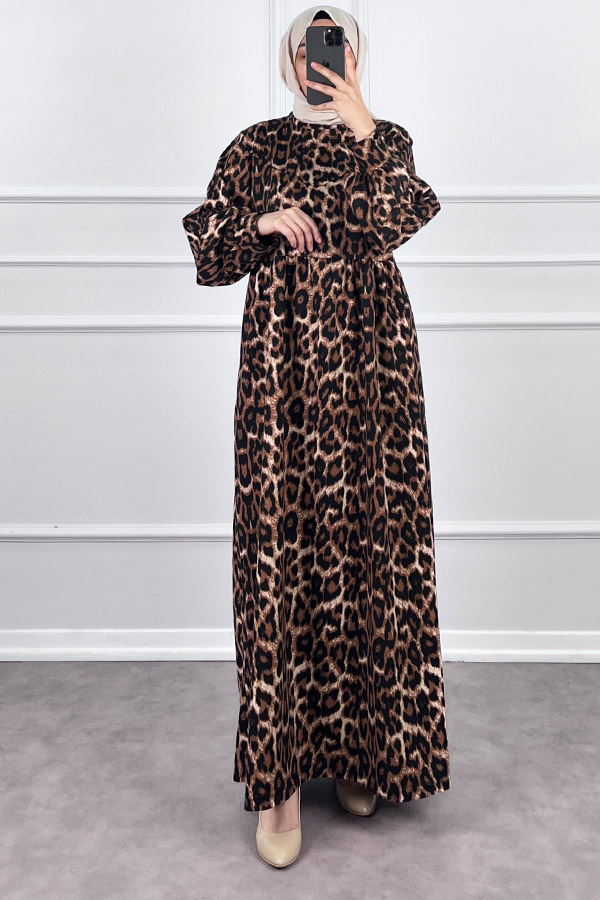 İki İplik Leo Elbise - Kahverengi