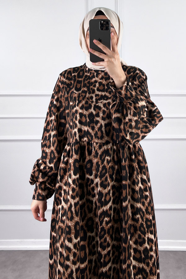 İki İplik Leo Elbise - Kahverengi