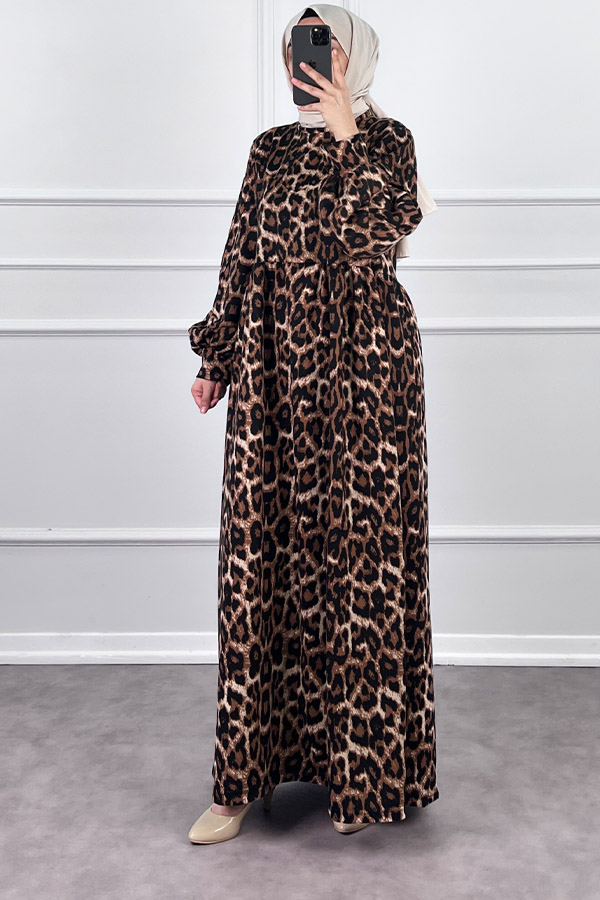 İki İplik Leo Elbise - Kahverengi