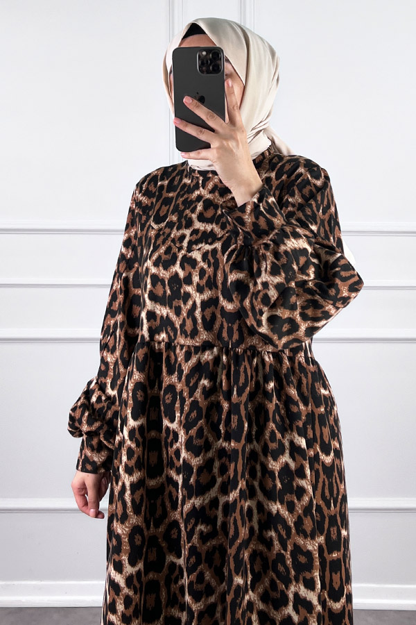 İki İplik Leo Elbise - Kahverengi