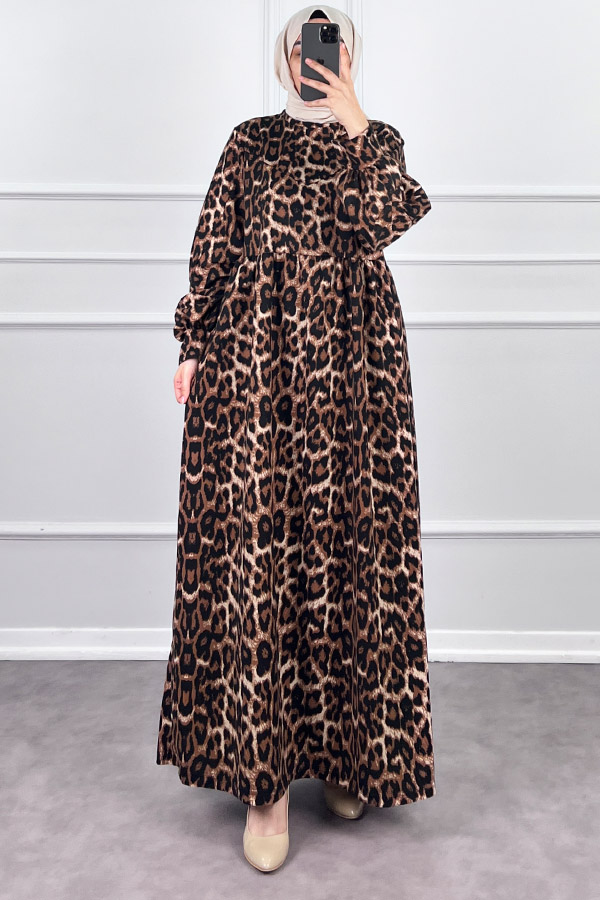 İki İplik Leo Elbise - Kahverengi