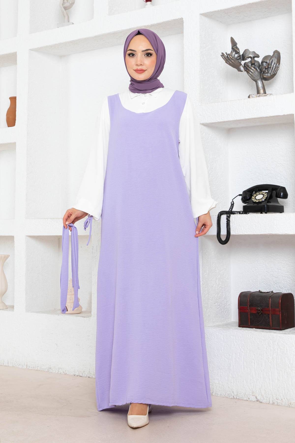 Jile Detaylı Elbise - Lila