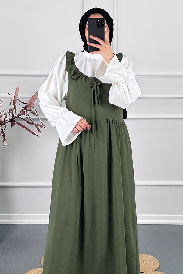 Jile Görünümlü Elbise - Haki