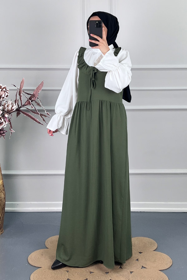 Jile Görünümlü Elbise - Haki