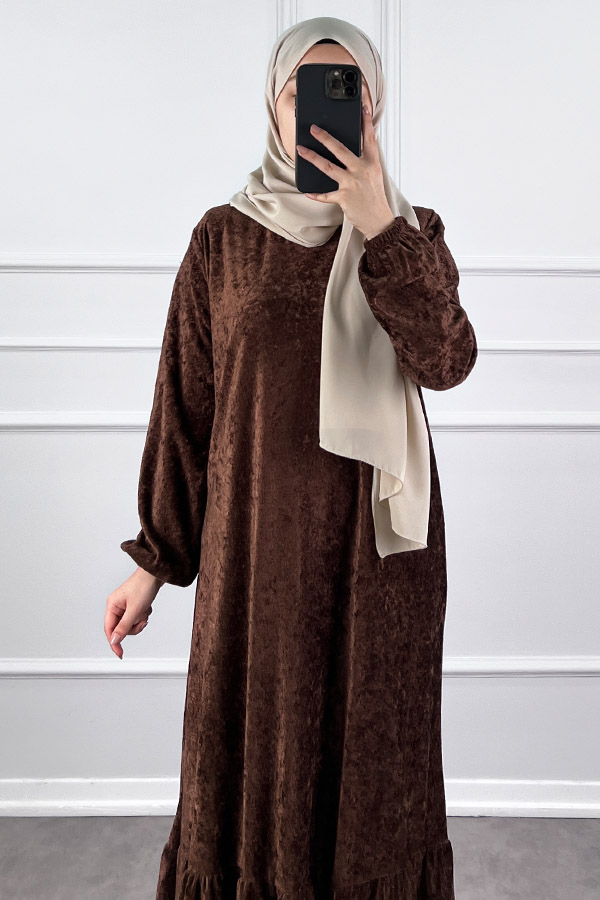 Kadife Elbise - Acı Kahverengi