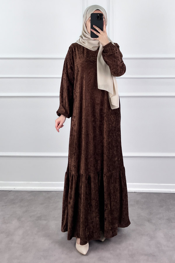 Kadife Elbise - Acı Kahverengi