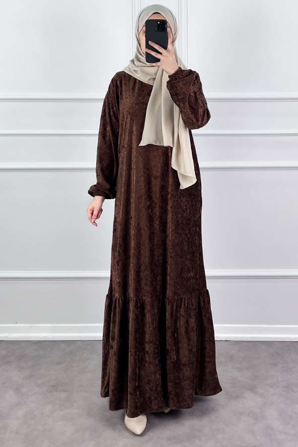 Kadife Elbise - Acı Kahverengi