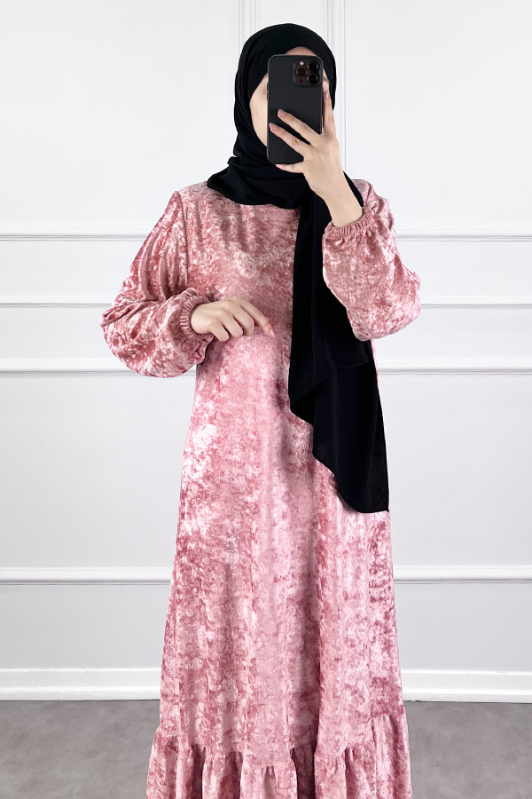 Kadife Elbise - Pembe Kadife Elbise - Pembe