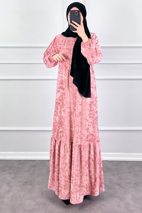 Kadife Elbise - Pembe Kadife Elbise - Pembe