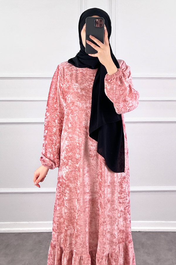 Kadife Elbise - Pembe Kadife Elbise - Pembe