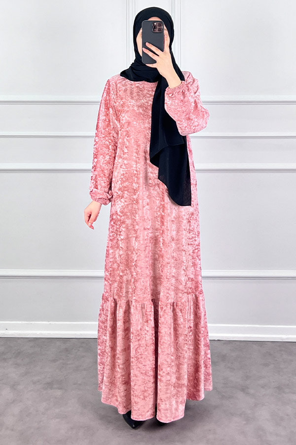 Kadife Elbise - Pembe Kadife Elbise - Pembe