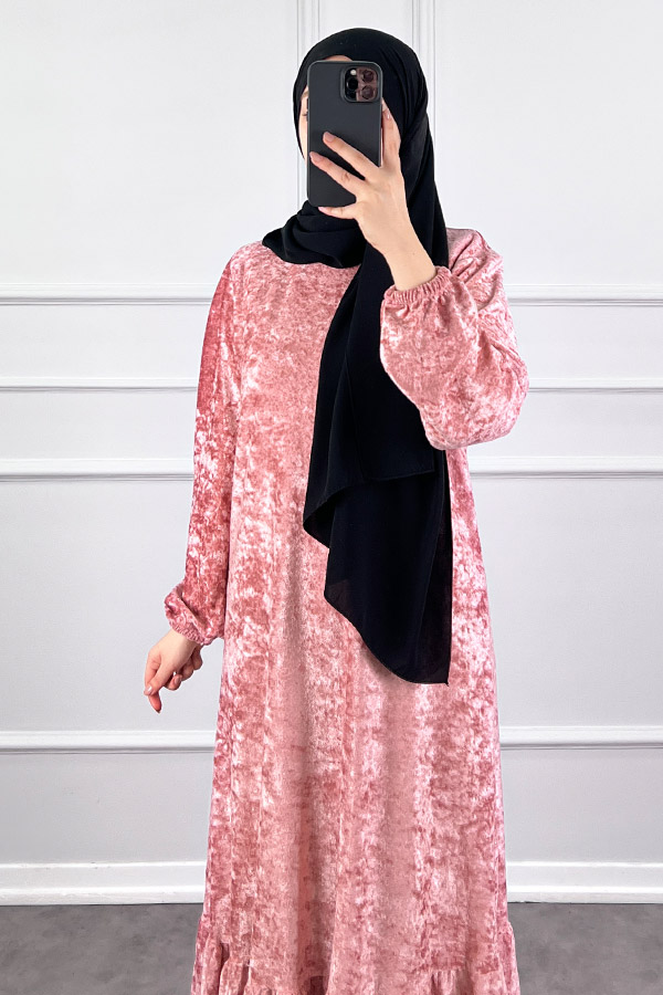 Kadife Elbise - Pembe Kadife Elbise - Pembe