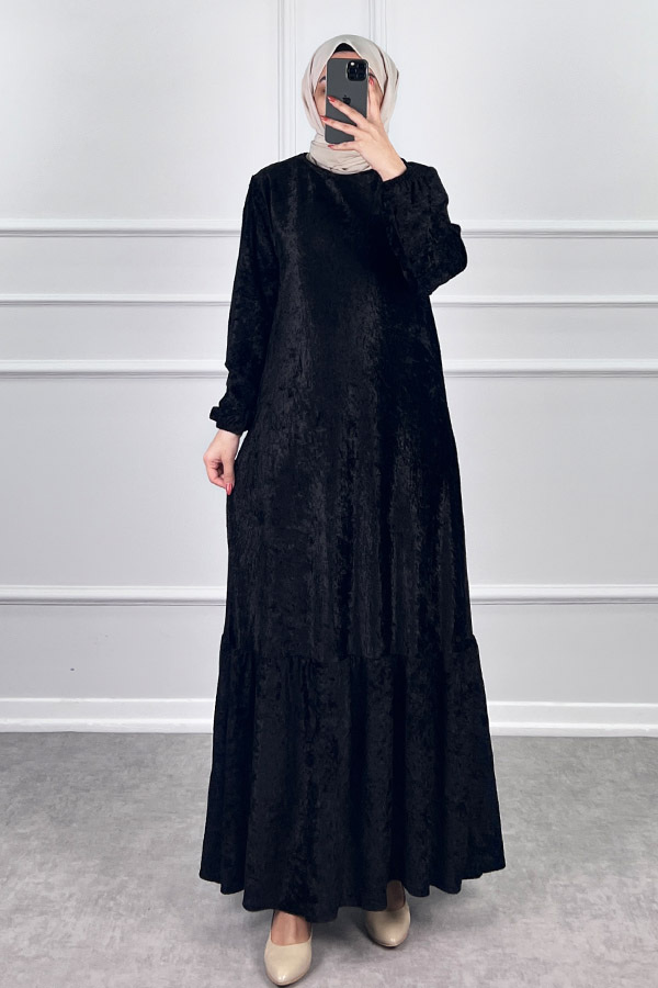 Kadife Elbise - Siyah