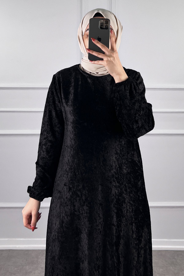 Kadife Elbise - Siyah