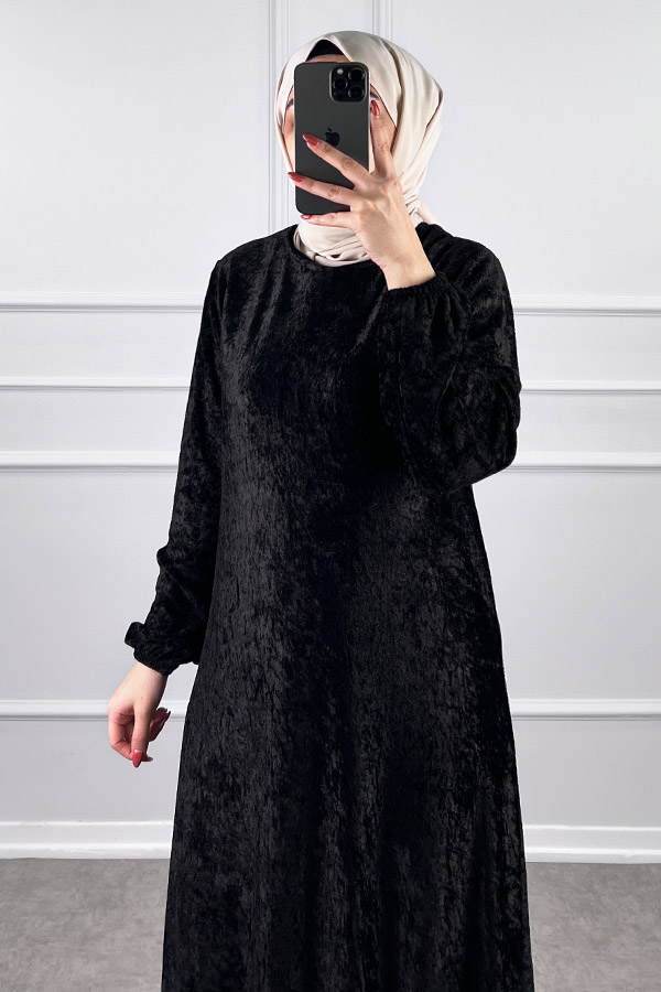 Kadife Elbise - Siyah