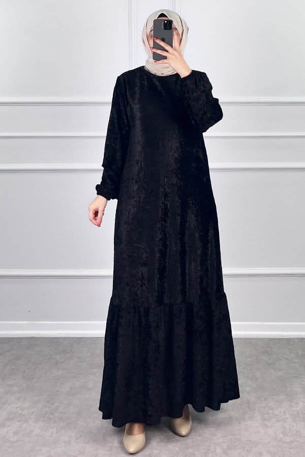 Kadife Elbise - Siyah