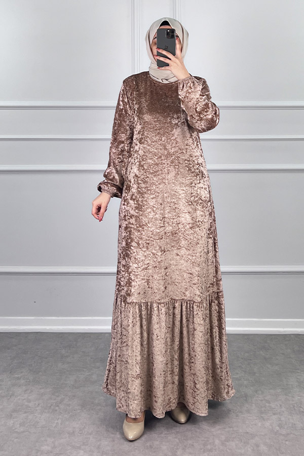 Kadife Elbise - Vizon Kadife Elbise - Vizon