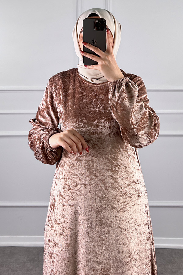 Kadife Elbise - Vizon Kadife Elbise - Vizon