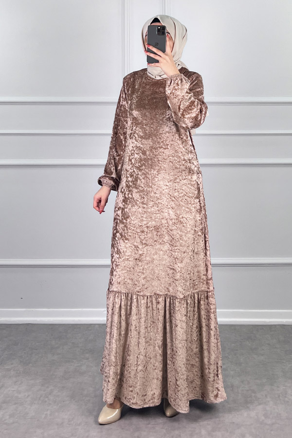 Kadife Elbise - Vizon Kadife Elbise - Vizon