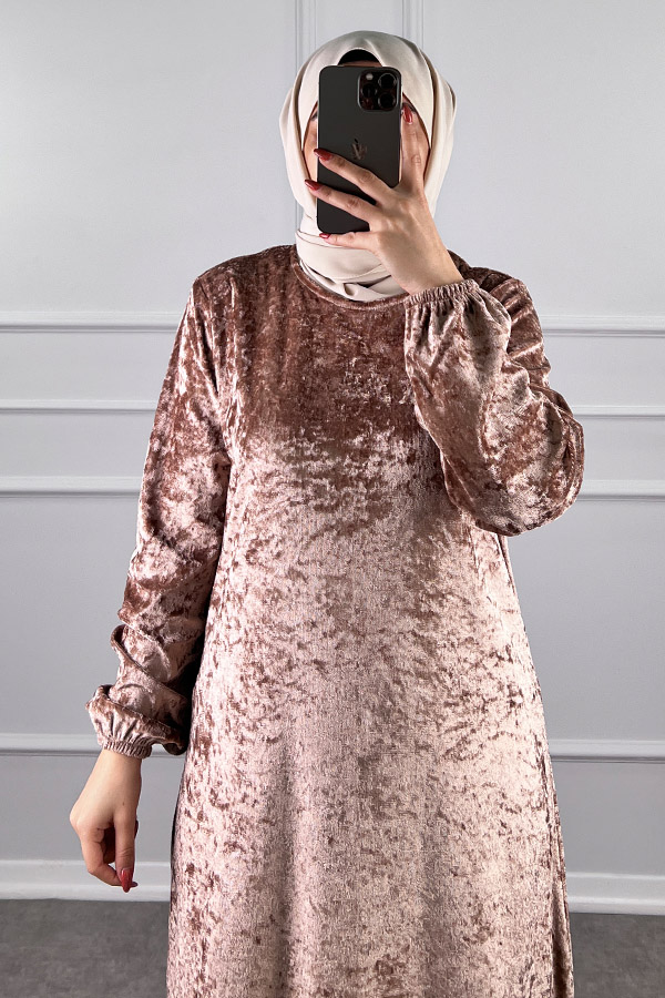 Kadife Elbise - Vizon Kadife Elbise - Vizon