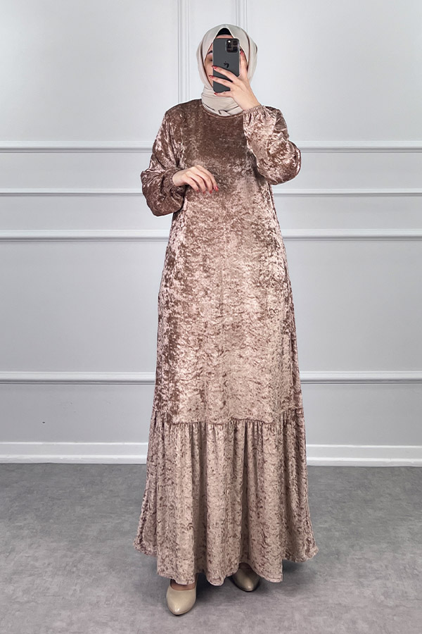 Kadife Elbise - Vizon Kadife Elbise - Vizon