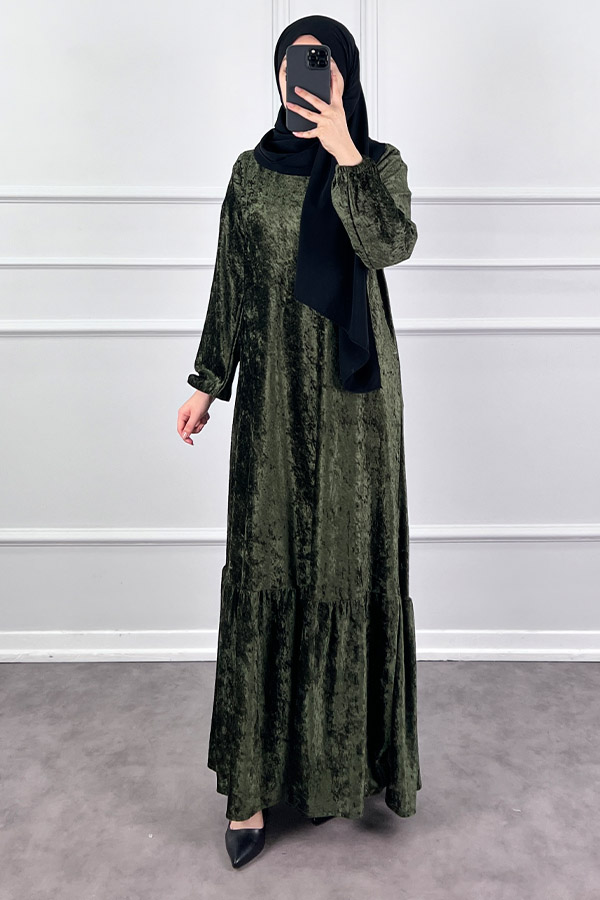 Kadife Elbise - Yeşil