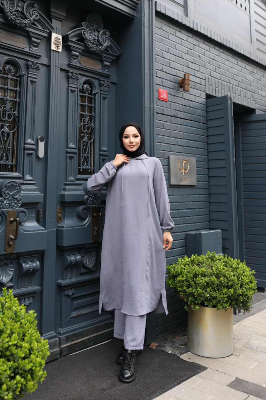 Kapşonlu Ayrobin Takım - Gri