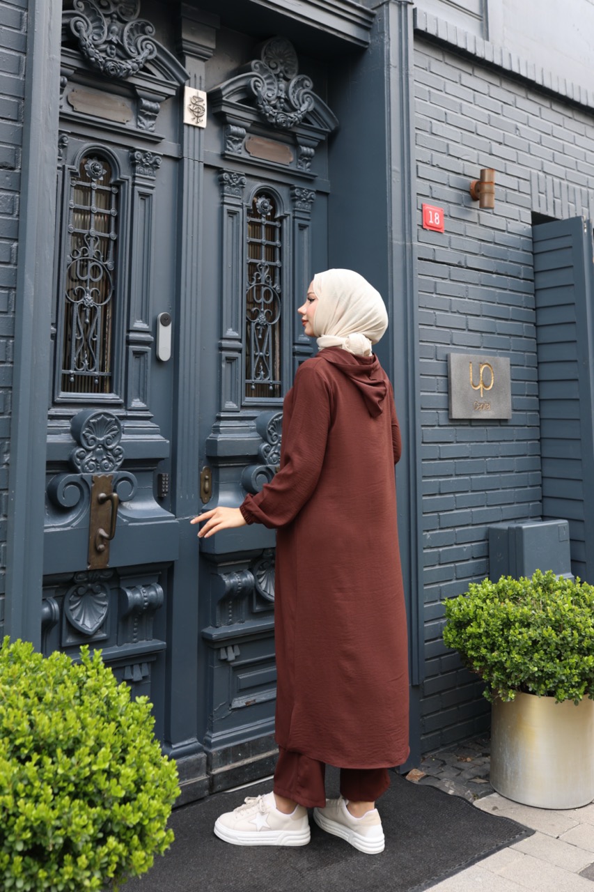 Kapşonlu Ayrobin Takım - Kahverengi