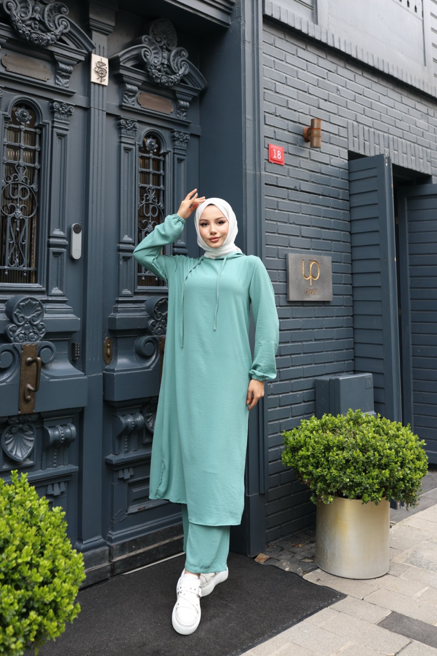 Kapşonlu Ayrobin Takım - Mint