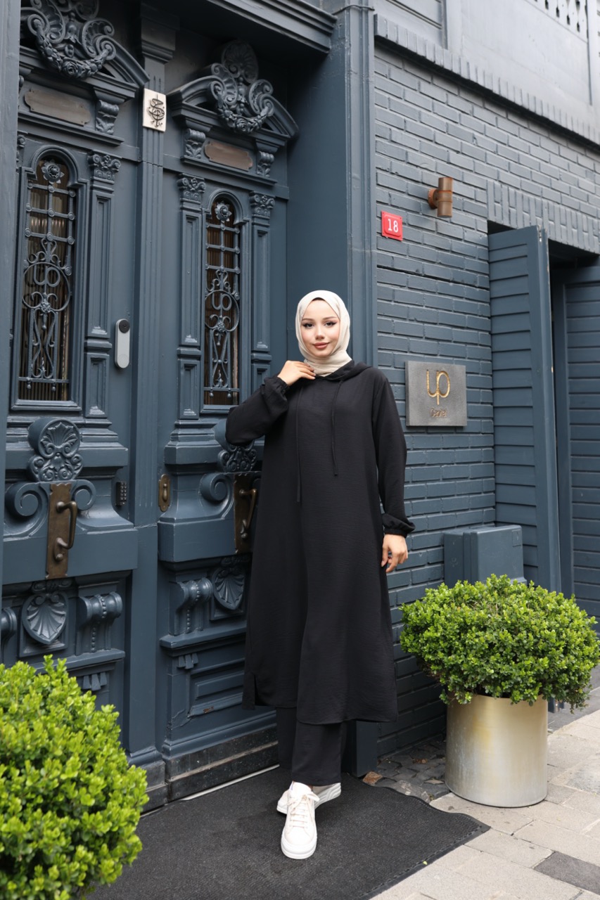 Kapşonlu Ayrobin Takım - Siyah