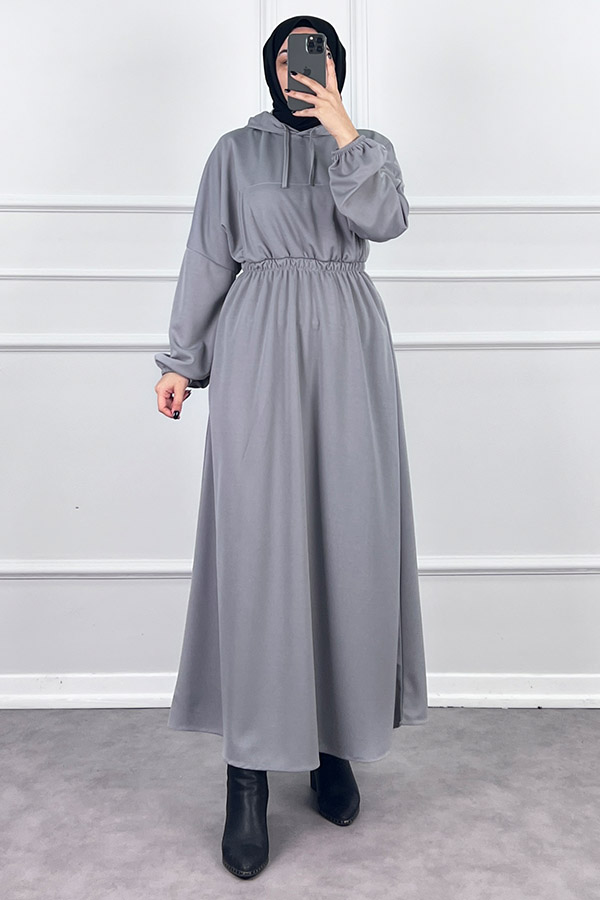 Kapşonlu Elbise - Gri Kapşonlu Elbise - Gri