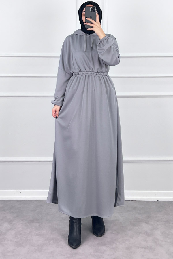 Kapşonlu Elbise - Gri Kapşonlu Elbise - Gri