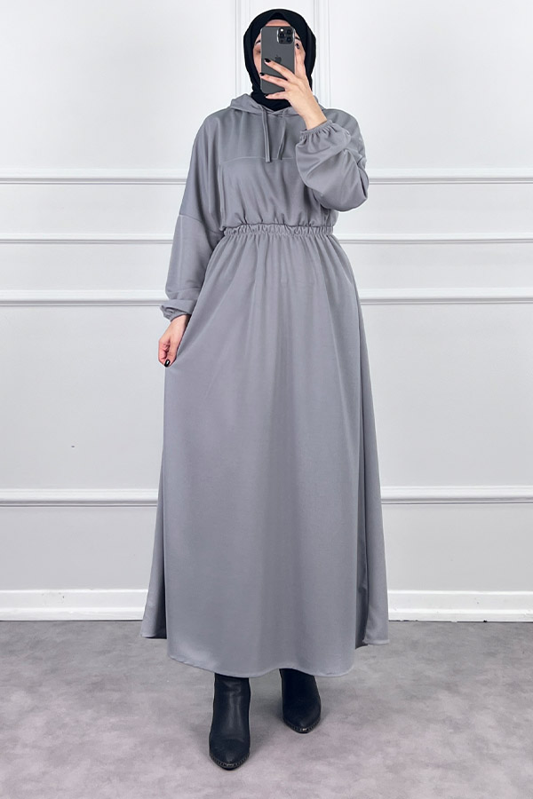 Kapşonlu Elbise - Gri Kapşonlu Elbise - Gri