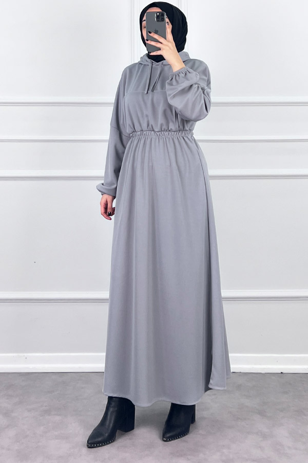 Kapşonlu Elbise - Gri Kapşonlu Elbise - Gri