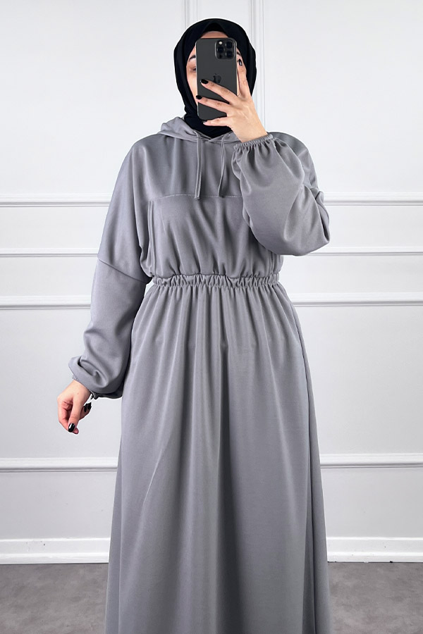 Kapşonlu Elbise - Gri Kapşonlu Elbise - Gri