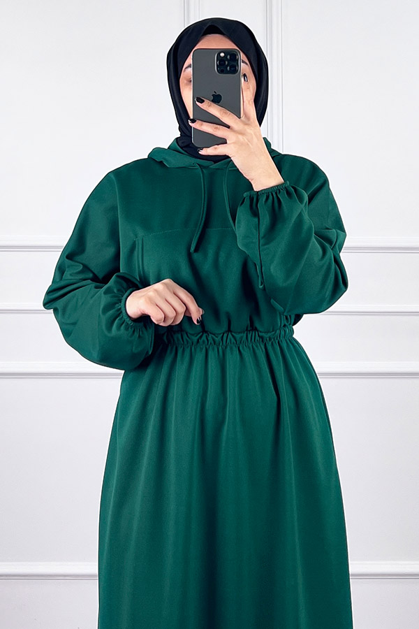 Kapşonlu Elbise - Yeşil