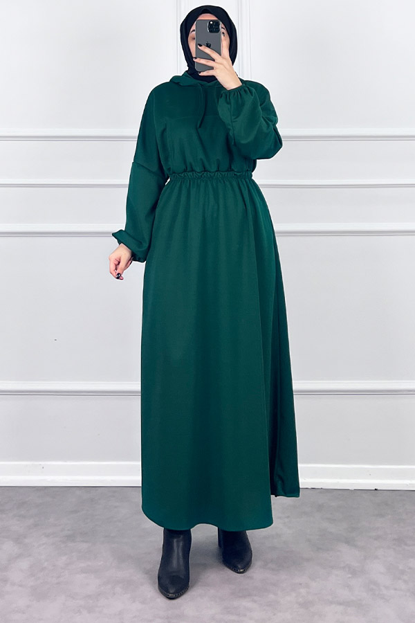 Kapşonlu Elbise - Yeşil