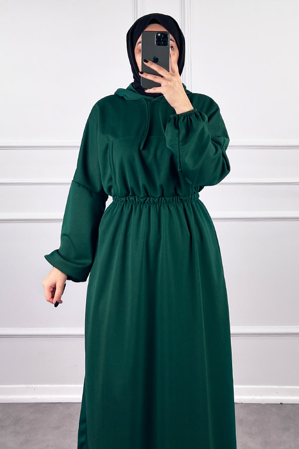 Kapşonlu Elbise - Yeşil