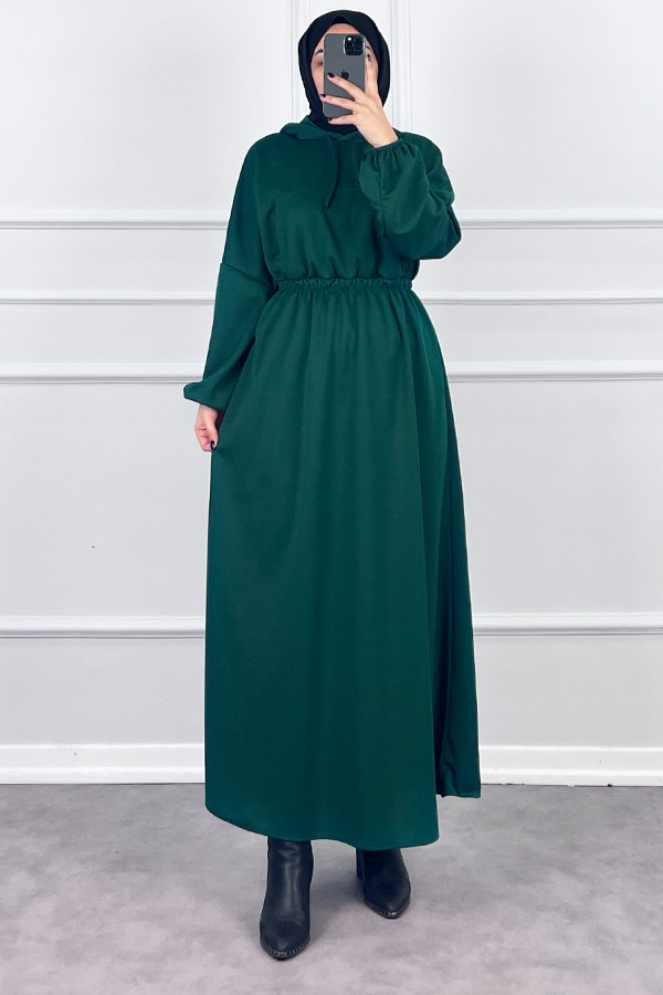 Kapşonlu Elbise - Yeşil