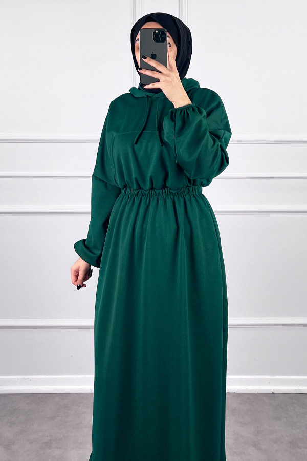 Kapşonlu Elbise - Yeşil