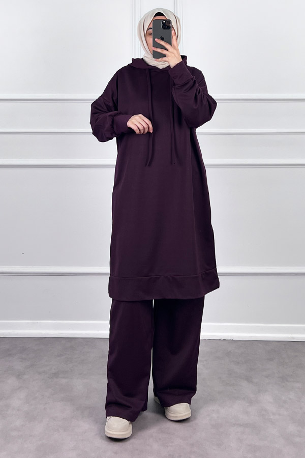 Kapşonlu Salaş Takım - Mor